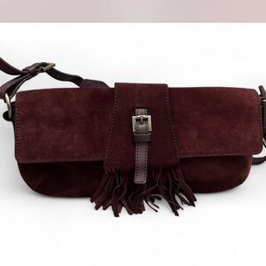 Burberry Burgundy Suede Fringe Crossbody Bag – Luxury Designer